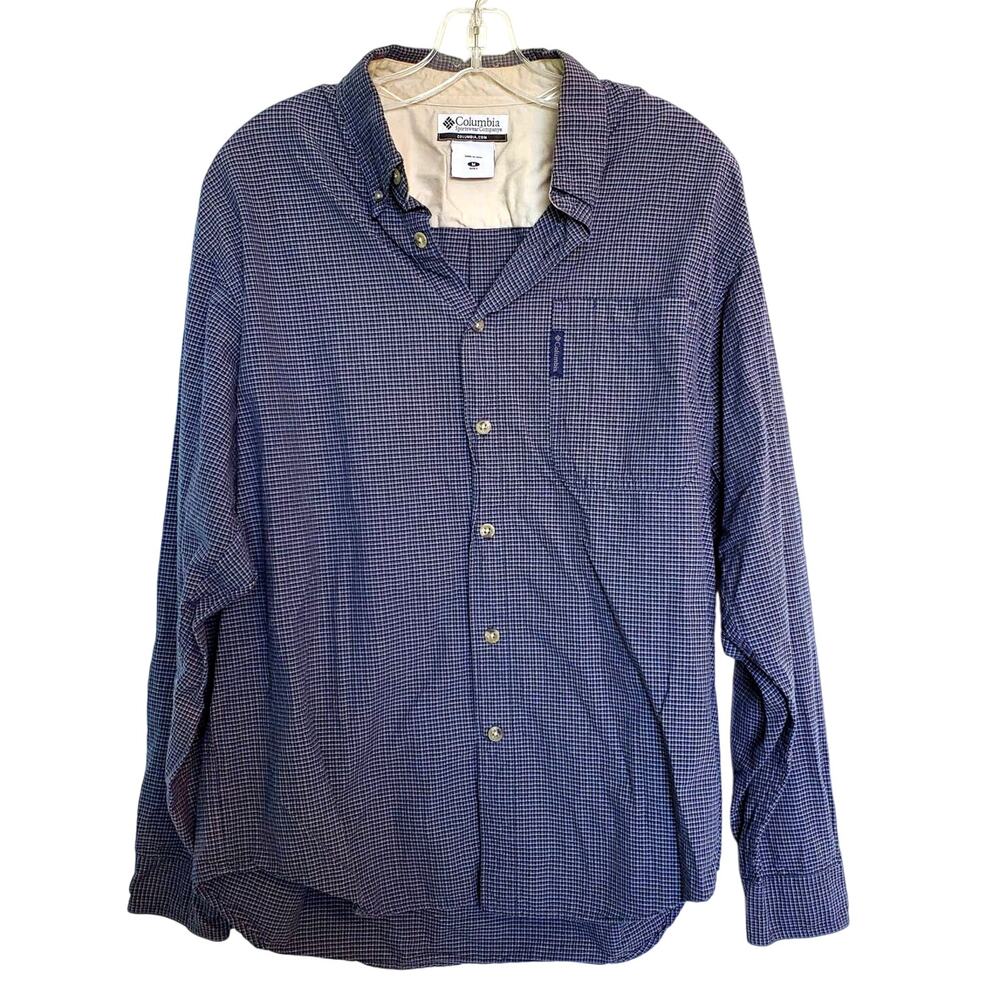 Columbia Mens Blue Plaid Buttoned Fishing Shirt M Cotton Long Sleeve Western